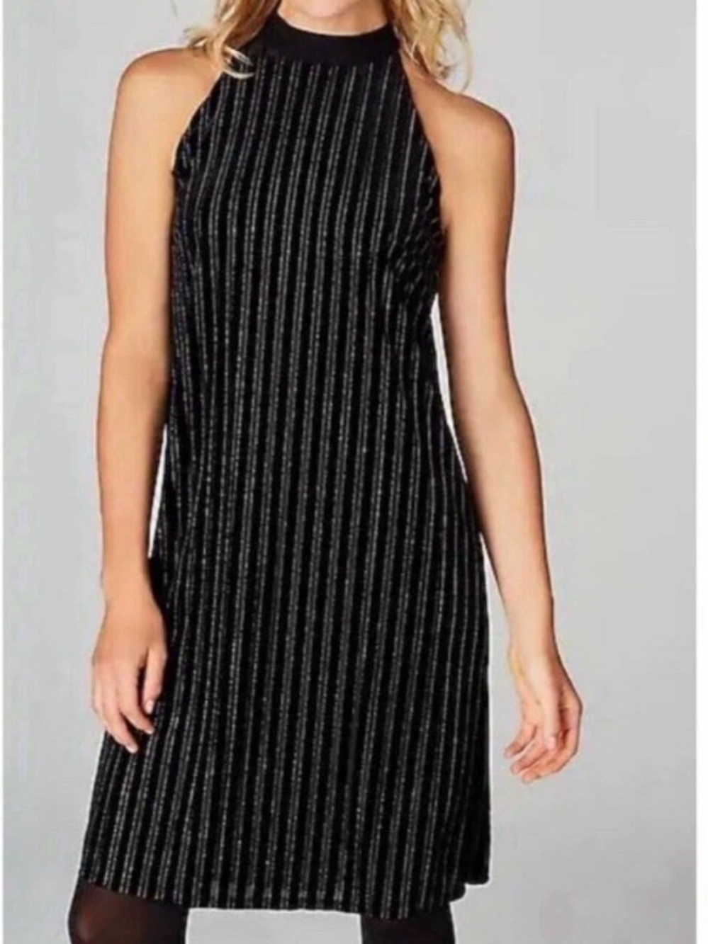 J. Jill Black Striped Mock-Neck Mini Dress